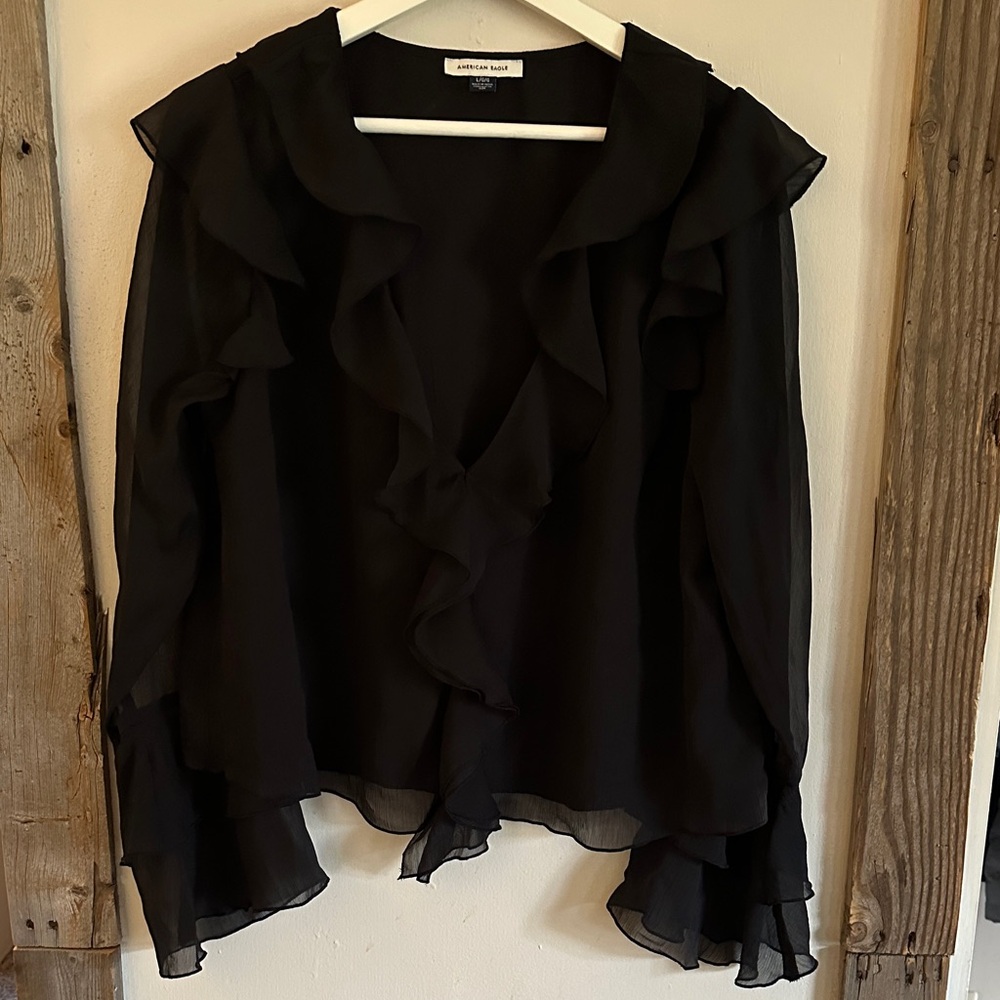 American Eagle Elegant Black Ruffle Blouse